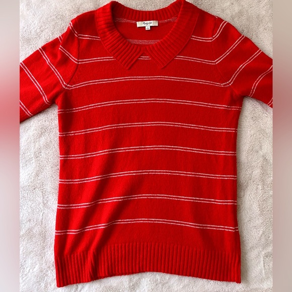 Madewell Red Striped Faux Peter Pan Collar Academia School Girl Sweater Size S - Picture 4 of 7
